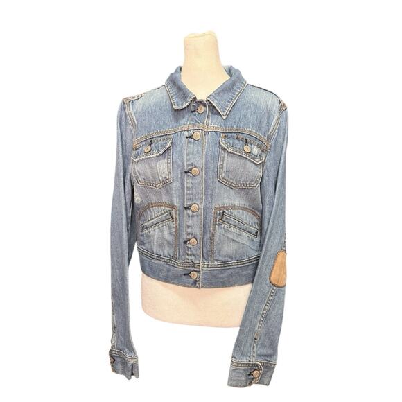 Vintage Y2K Denim Old Navy Womens Size Large Cropped Distressed Jean Jacket - Picture 2 of 9
